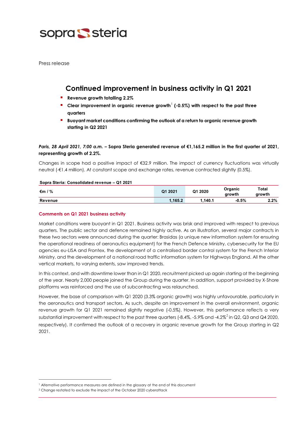 Continued Improvement in Business Activity in Q1 2021