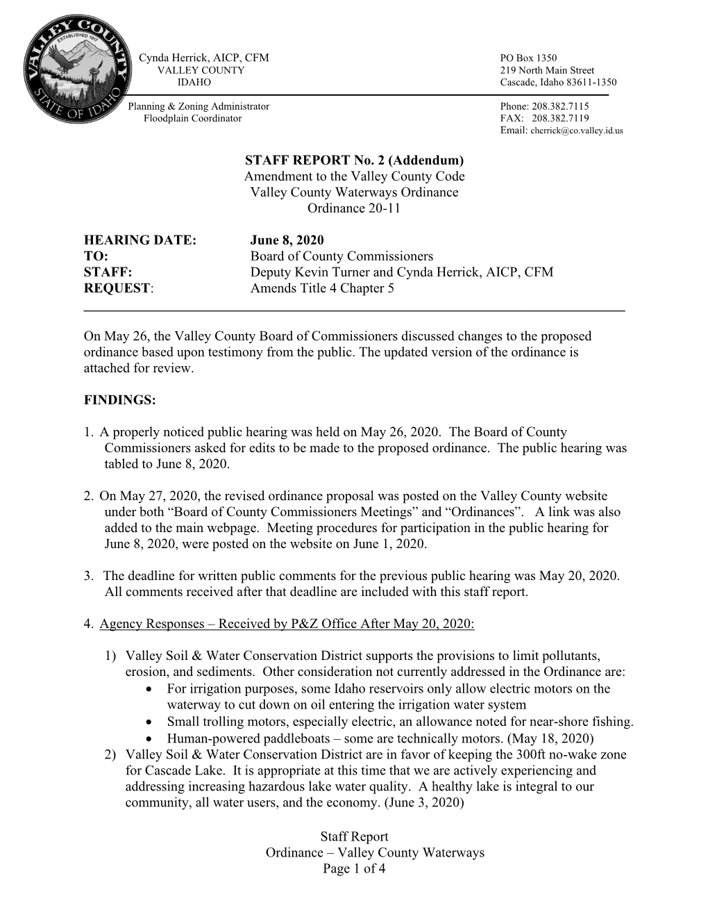 Staff Report Ordinance – Valley County Waterways Page 1 of 4