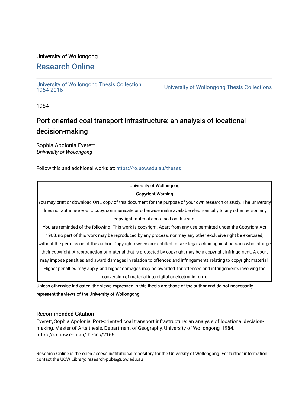 Port-Oriented Coal Transport Infrastructure: an Analysis of Locational Decision-Making