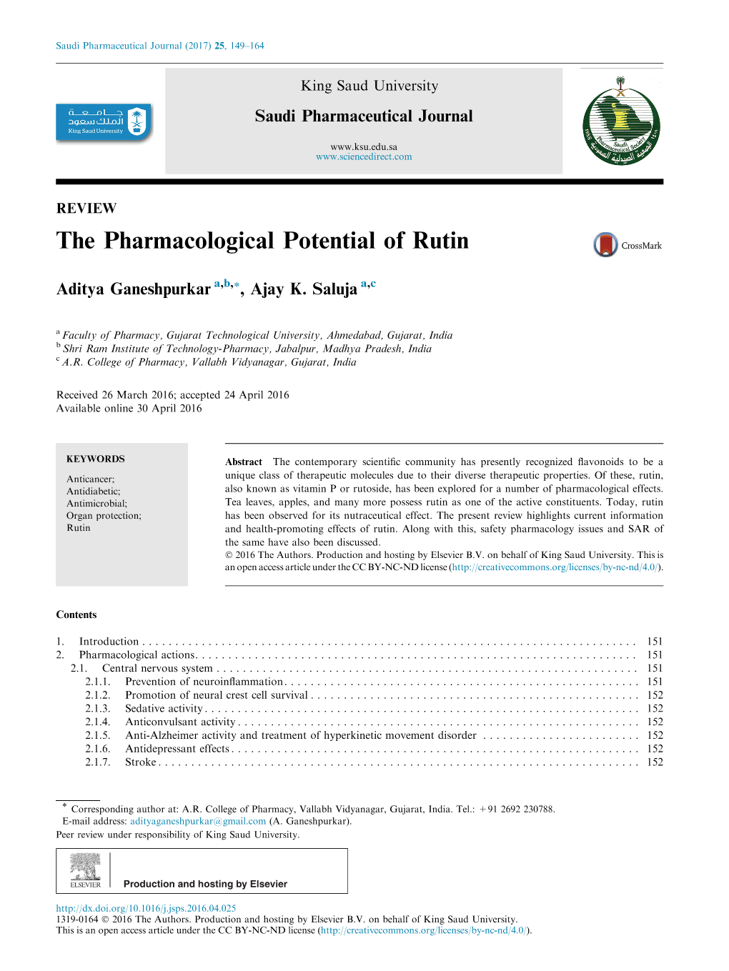 The Pharmacological Potential of Rutin