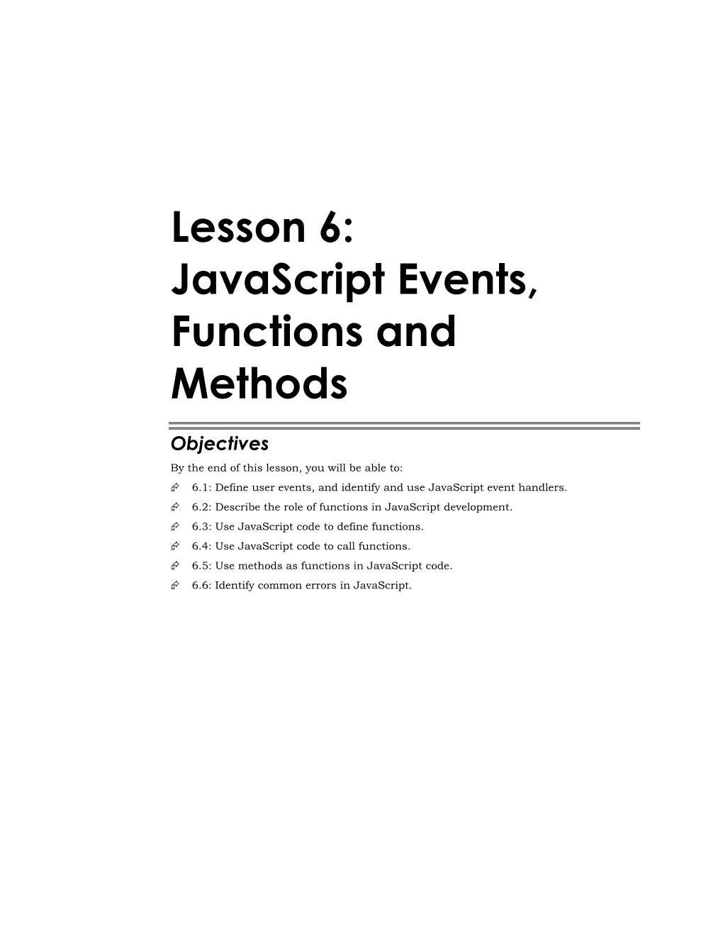 Javascript Events, Functions and Methods