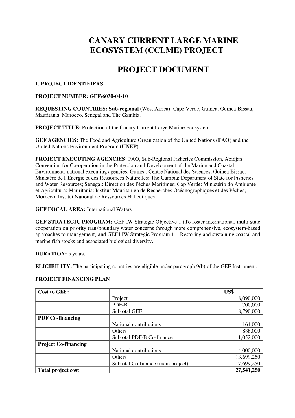 Canary Current Large Marine Ecosystem (Cclme) Project