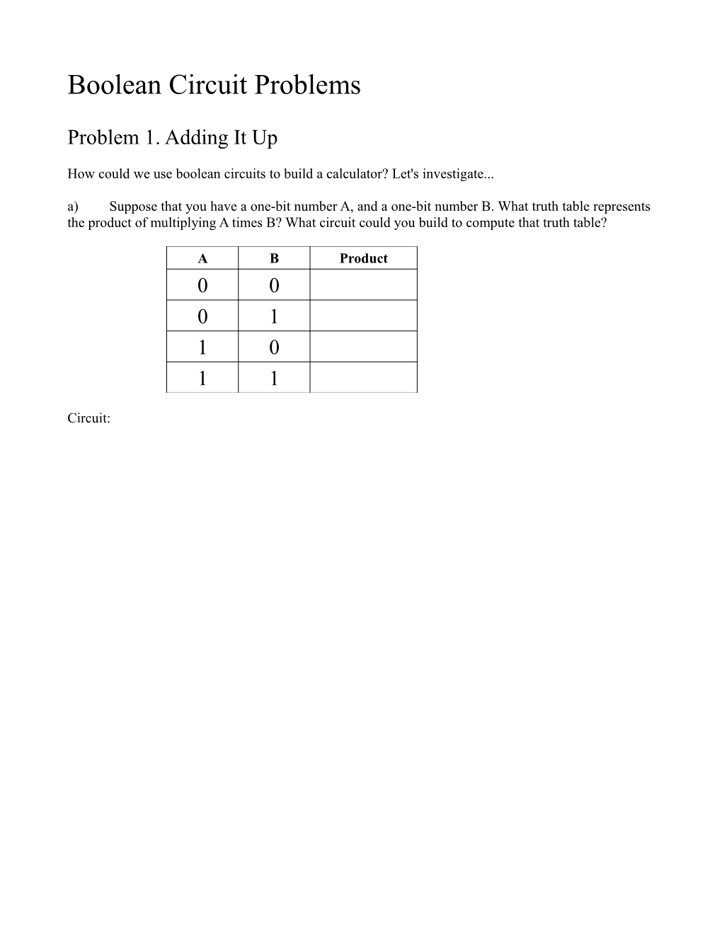 Boolean Circuit Problems