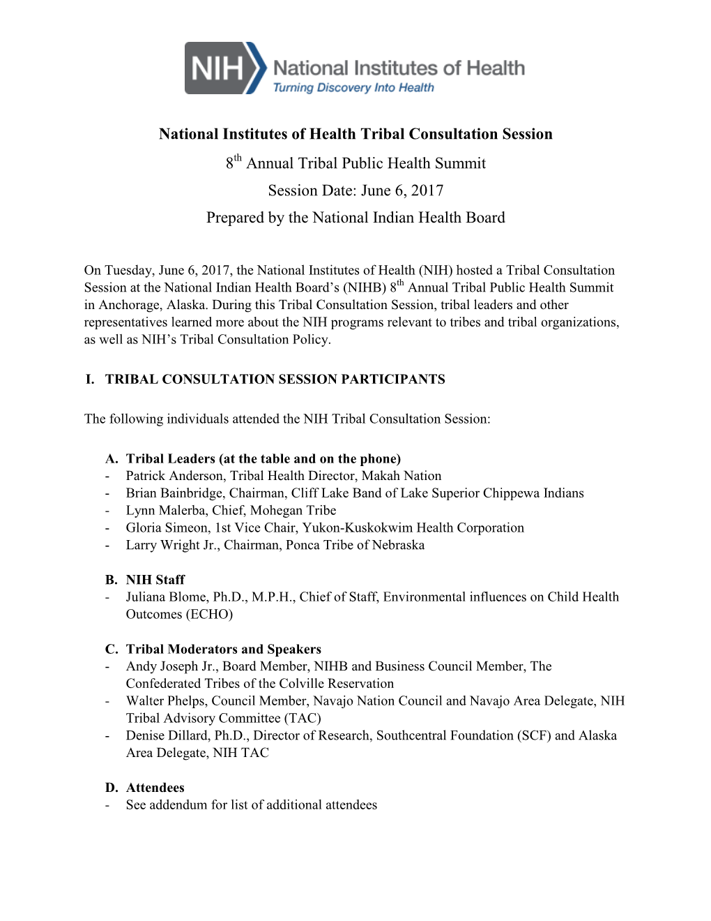 NIH Tribal Consultation Session