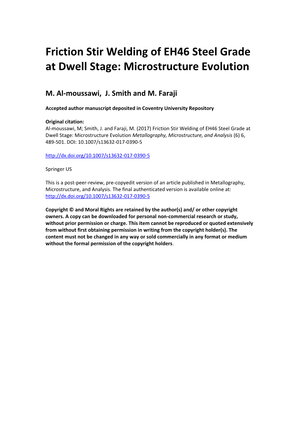 Friction Stir Welding of EH46 Steel Grade at Dwell Stage: Microstructure Evolution