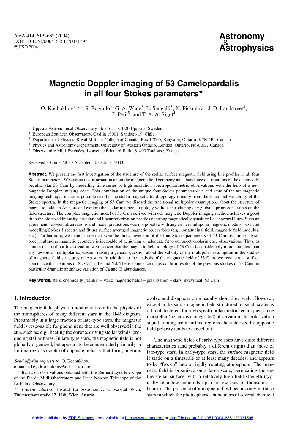 Magnetic Doppler Imaging of 53 Camelopardalis in All Four Stokes Parameters
