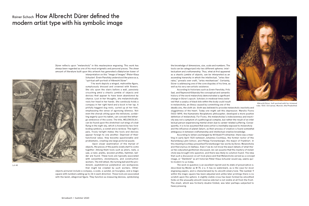 Rainer Schoch How Albrecht Dürer Defined the Modern Artist Type With
