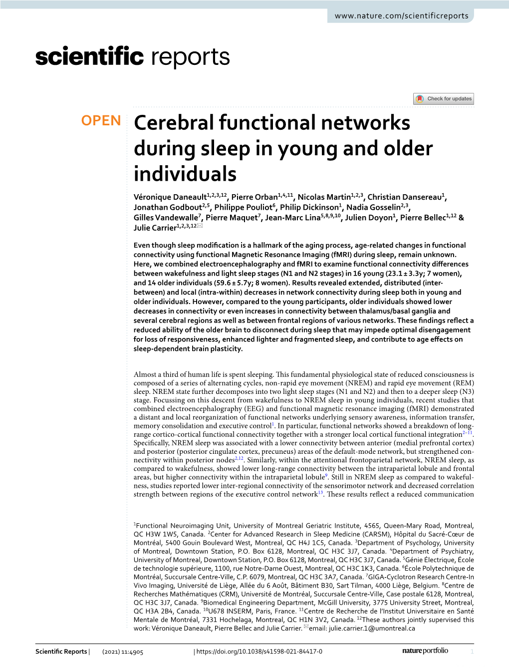 Cerebral Functional Networks During Sleep in Young and Older Individuals
