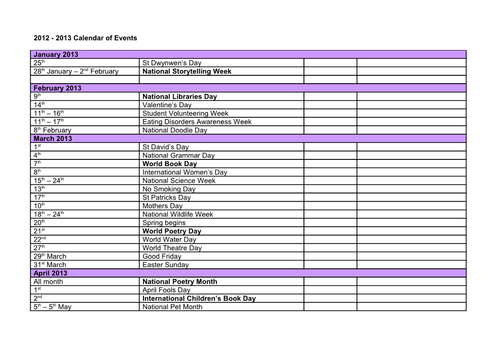 Calendar of Events s11