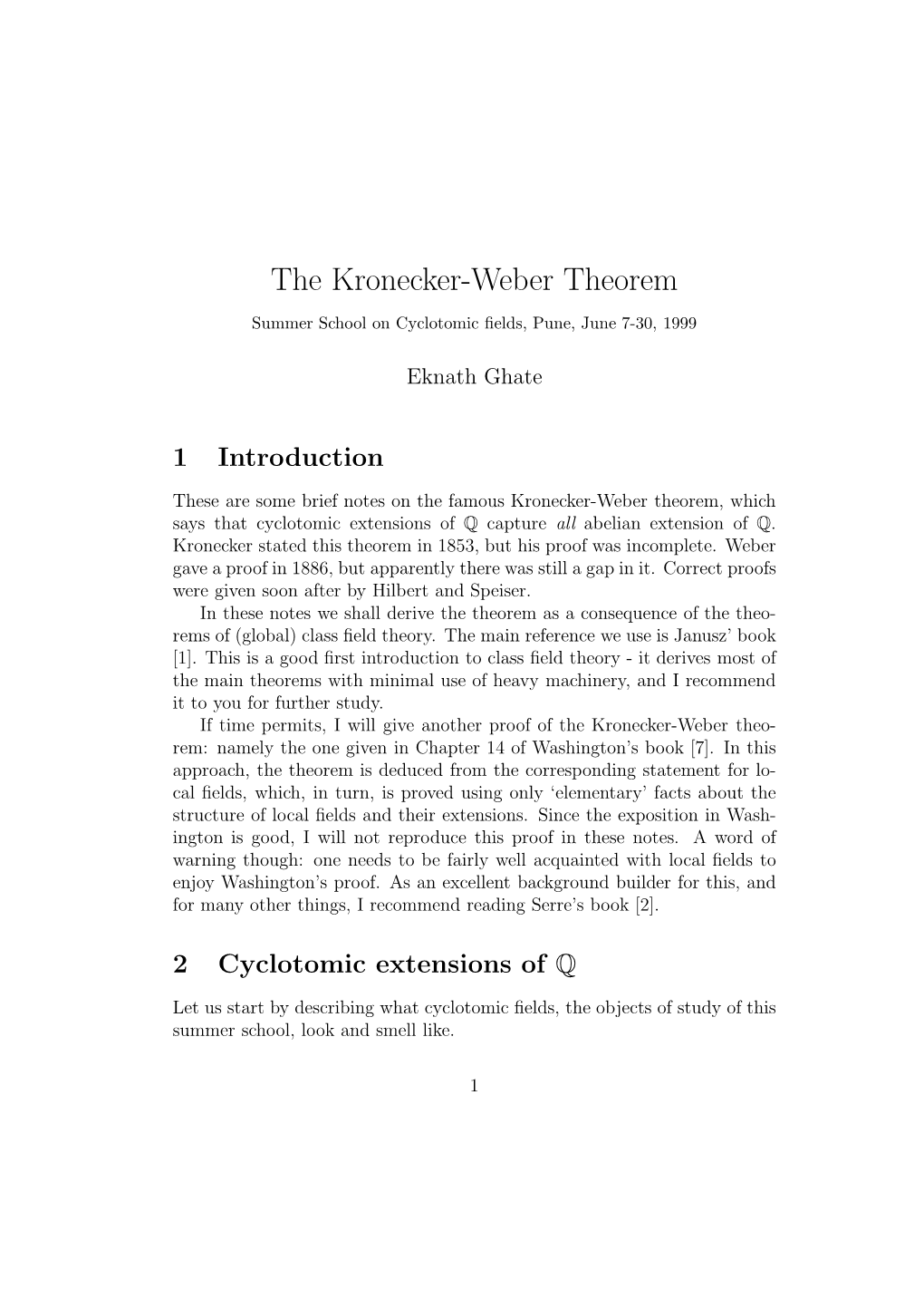 The Kronecker-Weber Theorem