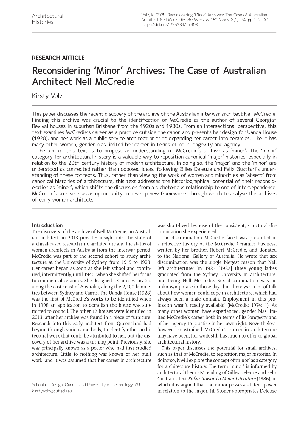 The Case of Australian Architect Nell Mccredie