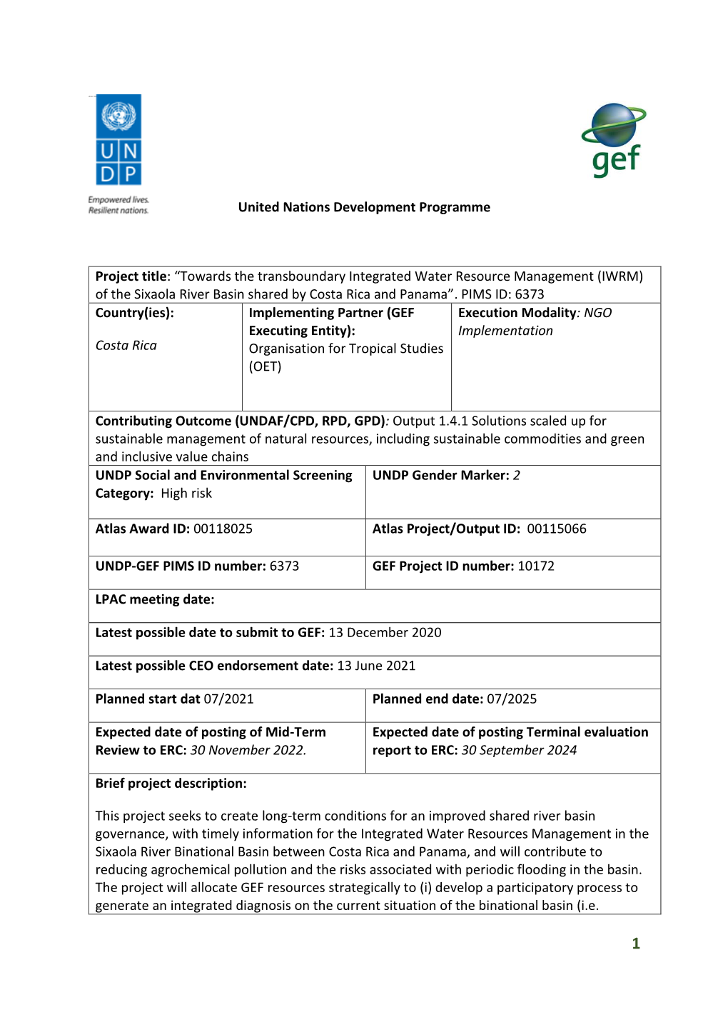 United Nations Development Programme Project Title