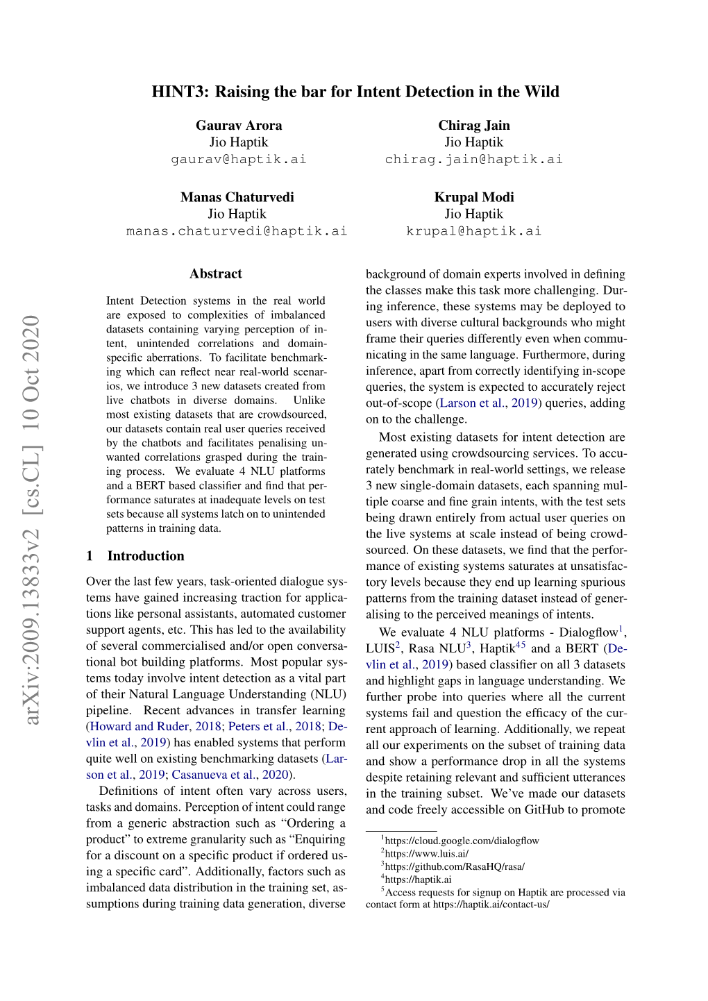 Arxiv:2009.13833V2 [Cs.CL] 10 Oct 2020 (Howard and Ruder, 2018; Peters Et Al., 2018; De- Rent Approach of Learning