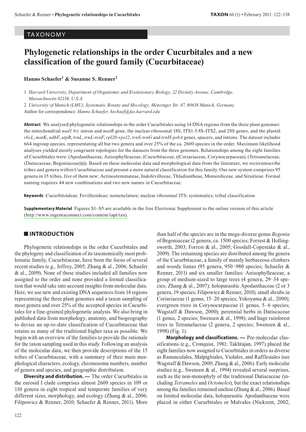 Phylogenetic Relationships in the Order Cucurbitales and a New Classification of the Gourd Family (Cucurbitaceae)