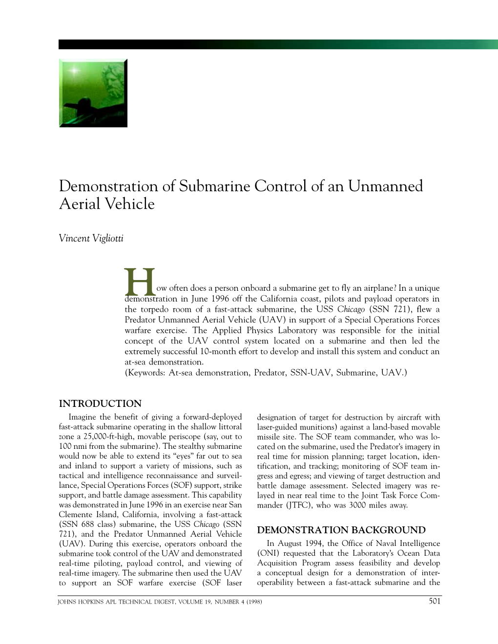 Demonstration of Submarine Control of an Unmanned Aerial Vehicle