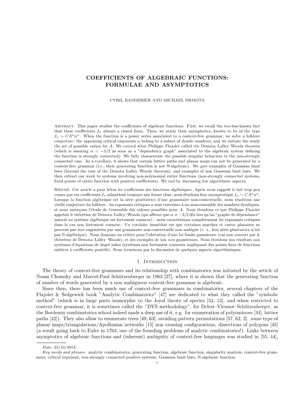 Coefficients of Algebraic Functions: Formulae and Asymptotics