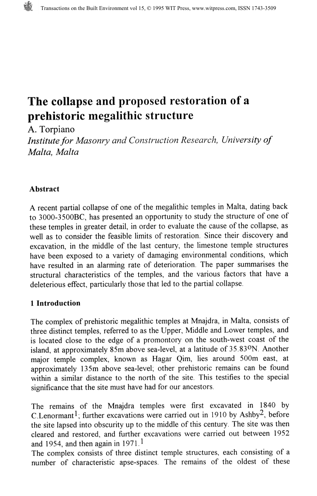 The Collapse and Proposed Restoration of a Prehistoric Megalithic Structure A