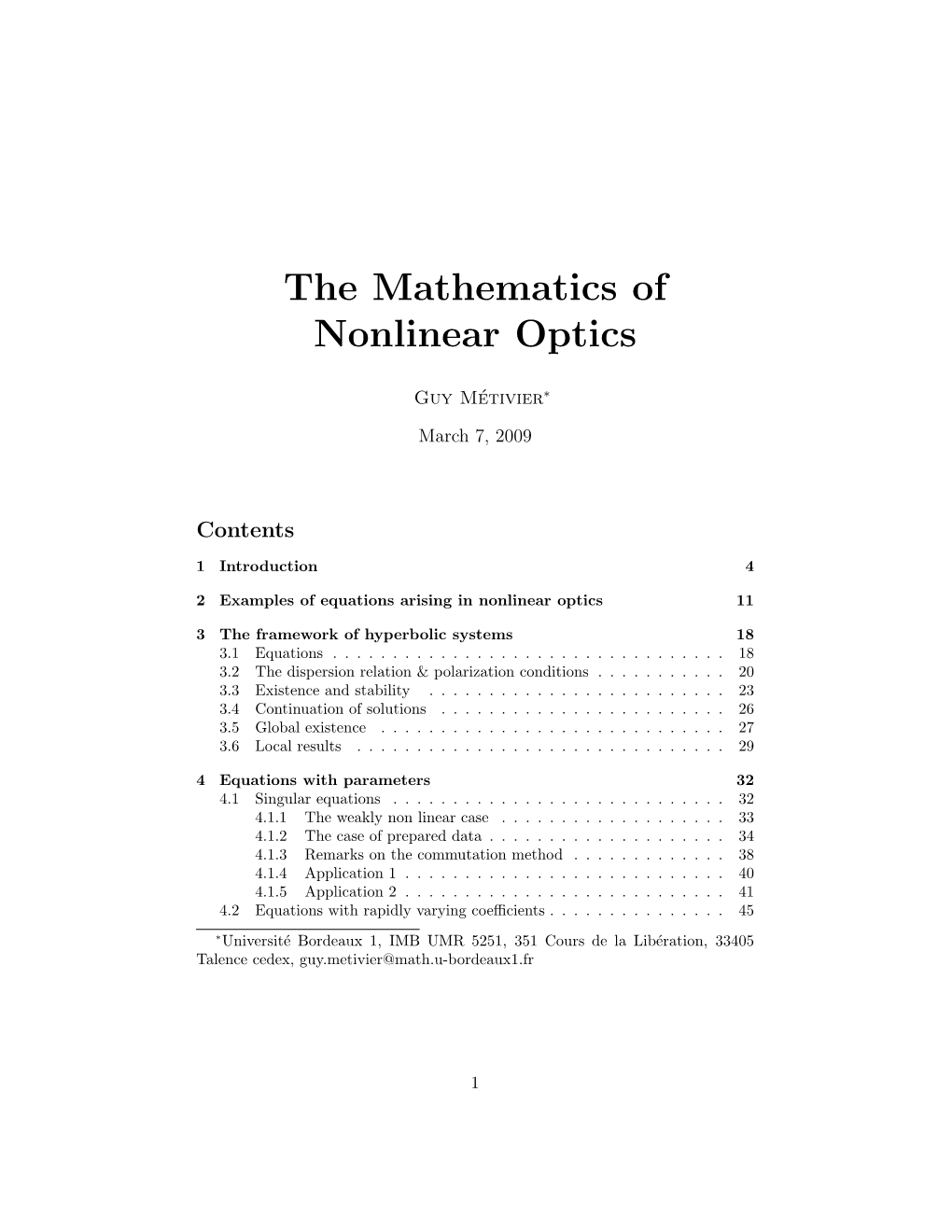 The Mathematics of Nonlinear Optics