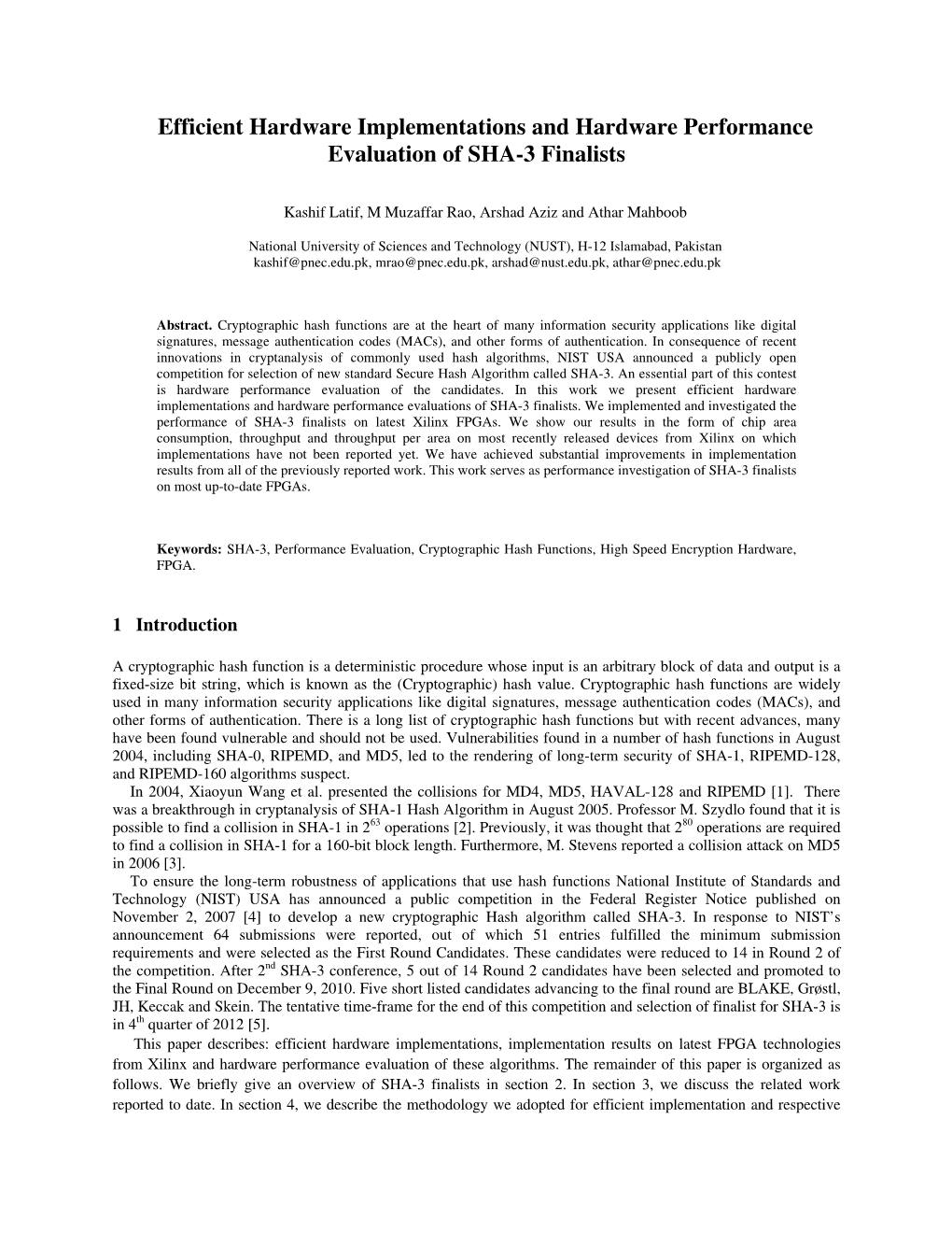 SHA-3 Conference, March 2012, Efficient Hardware Implementations