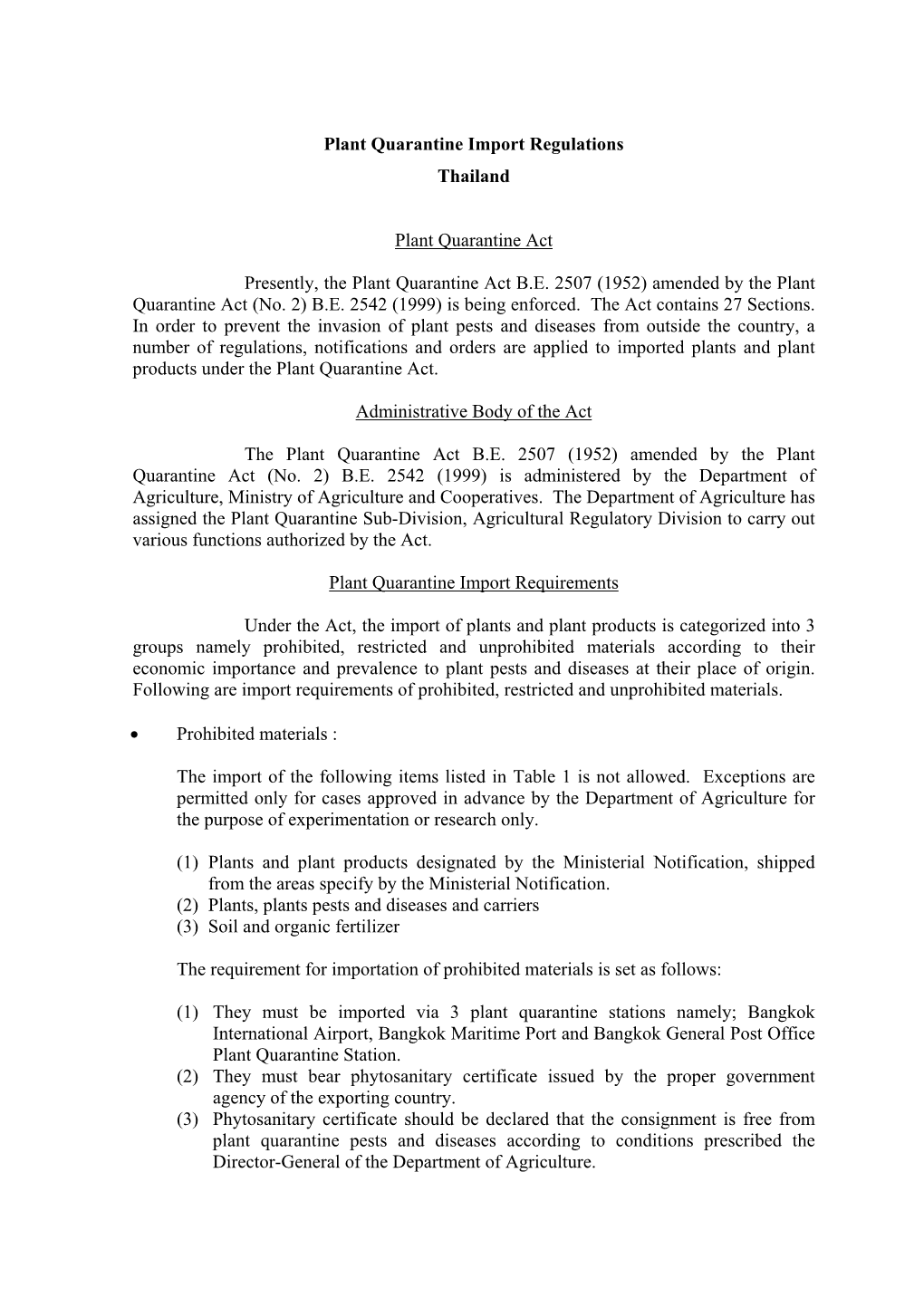 Plant Quarantine Import Regulations Thailand