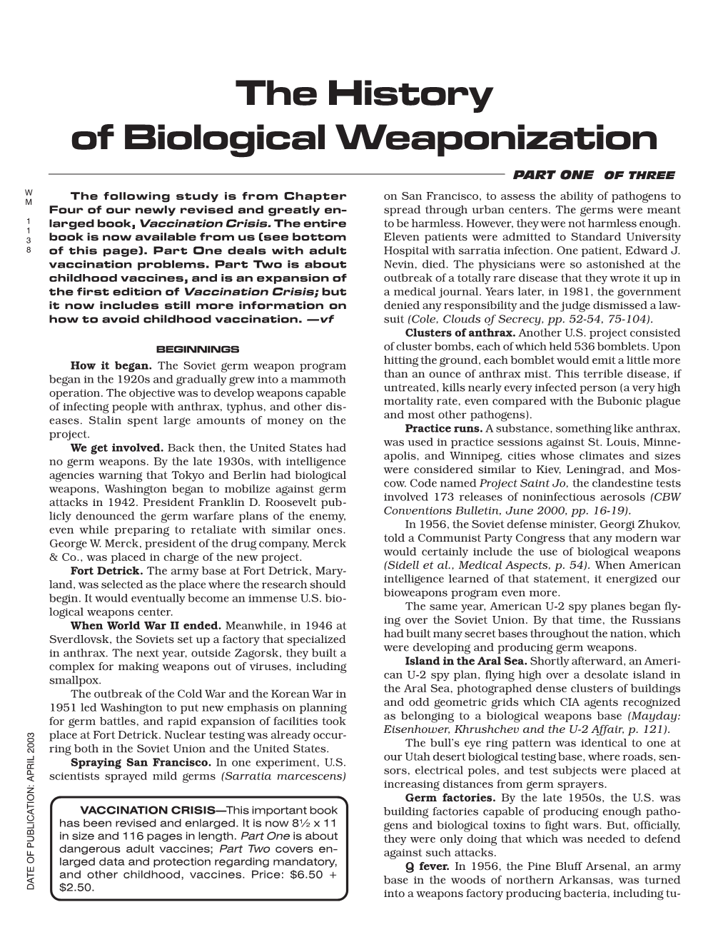 The History of Biological Weaponization