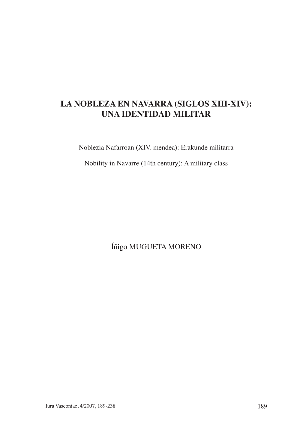 LA NOBLEZA EN NAVARRA (Siglos XIII-XIV): UNA IDENTIDAD MILITAR