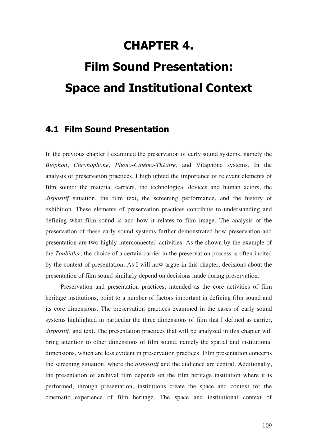 CHAPTER 4. Film Sound Presentation: Space and Institutional Context