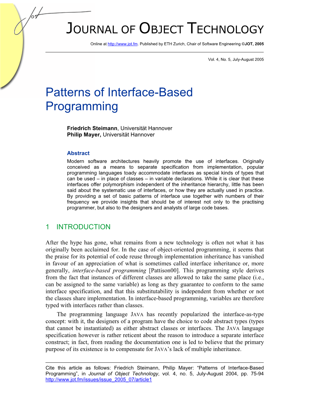 Patterns of Interface-Based Programming
