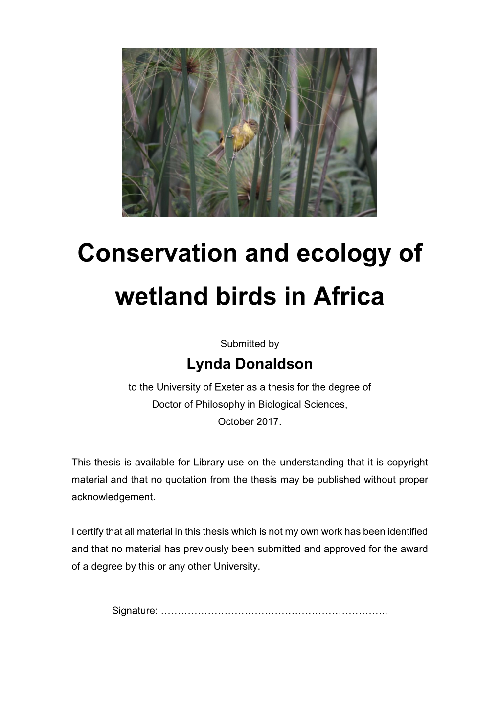 Conservation and Ecology of Wetland Birds in Africa