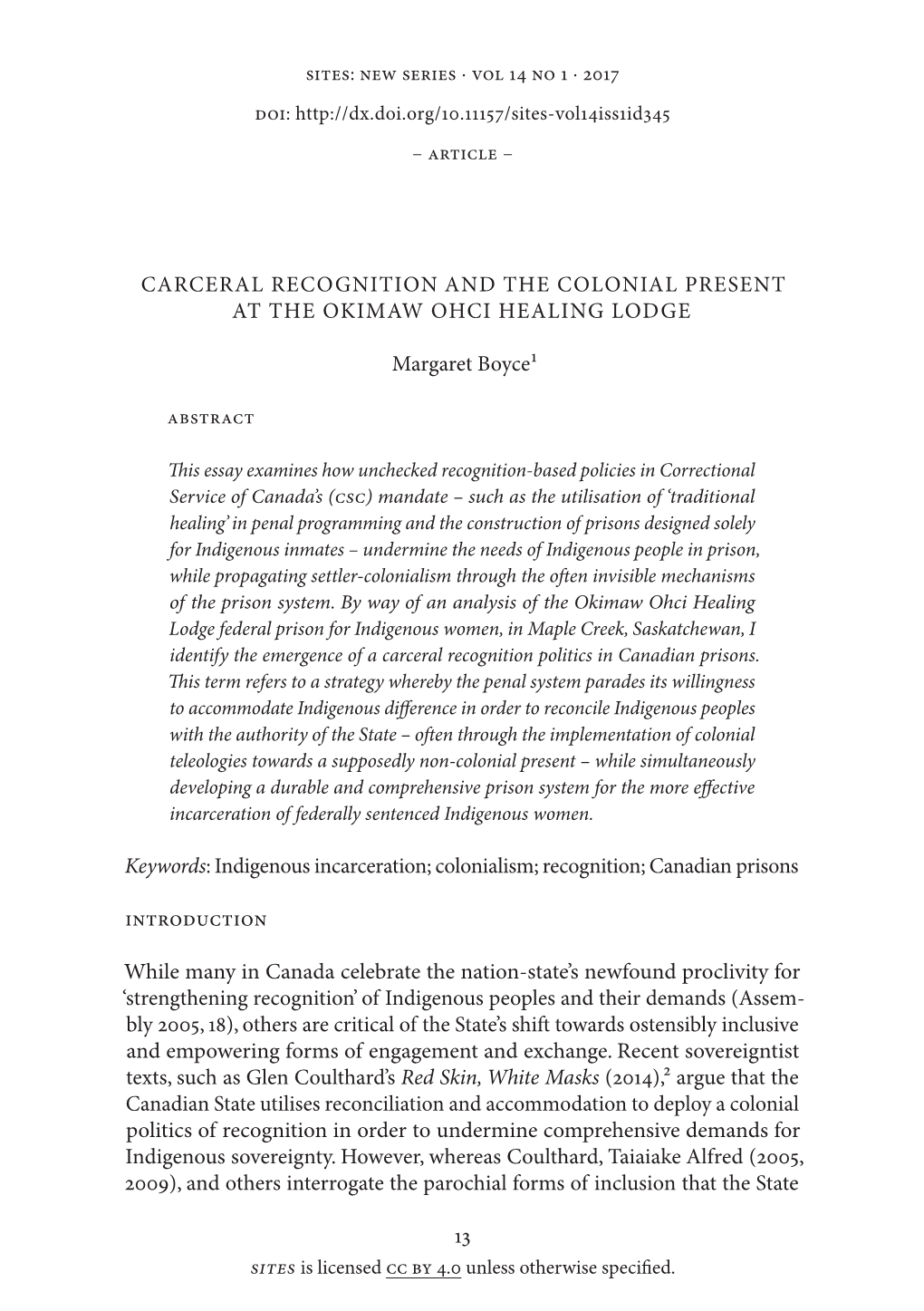 13 Carceral Recognition and the Colonial Present at The