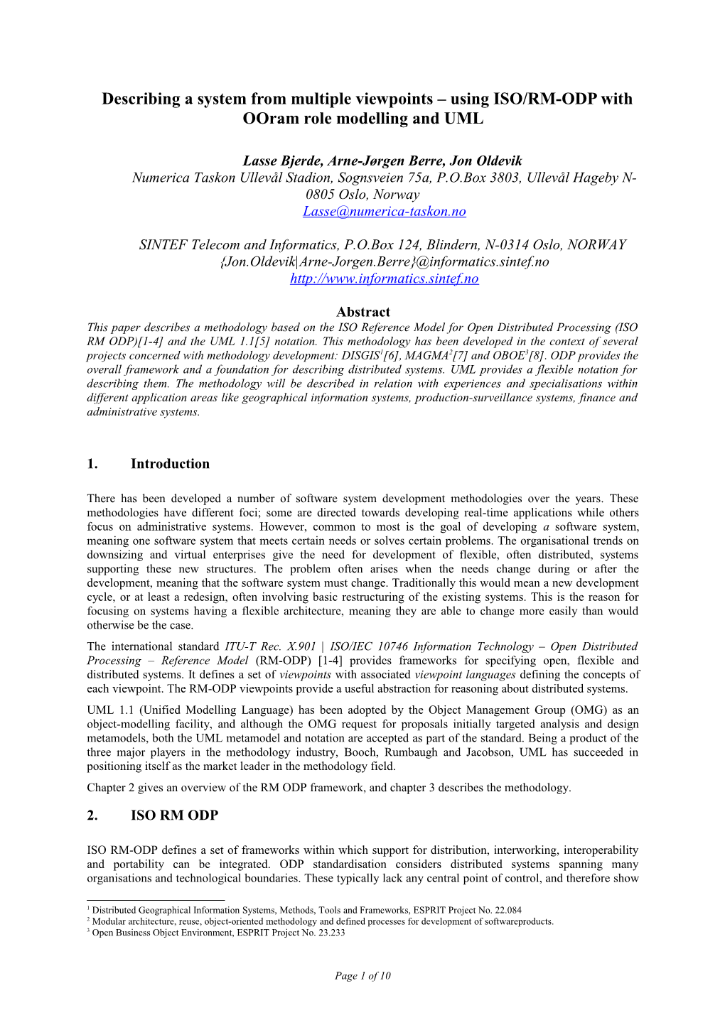 UML Based Methodology for Distributed Systems