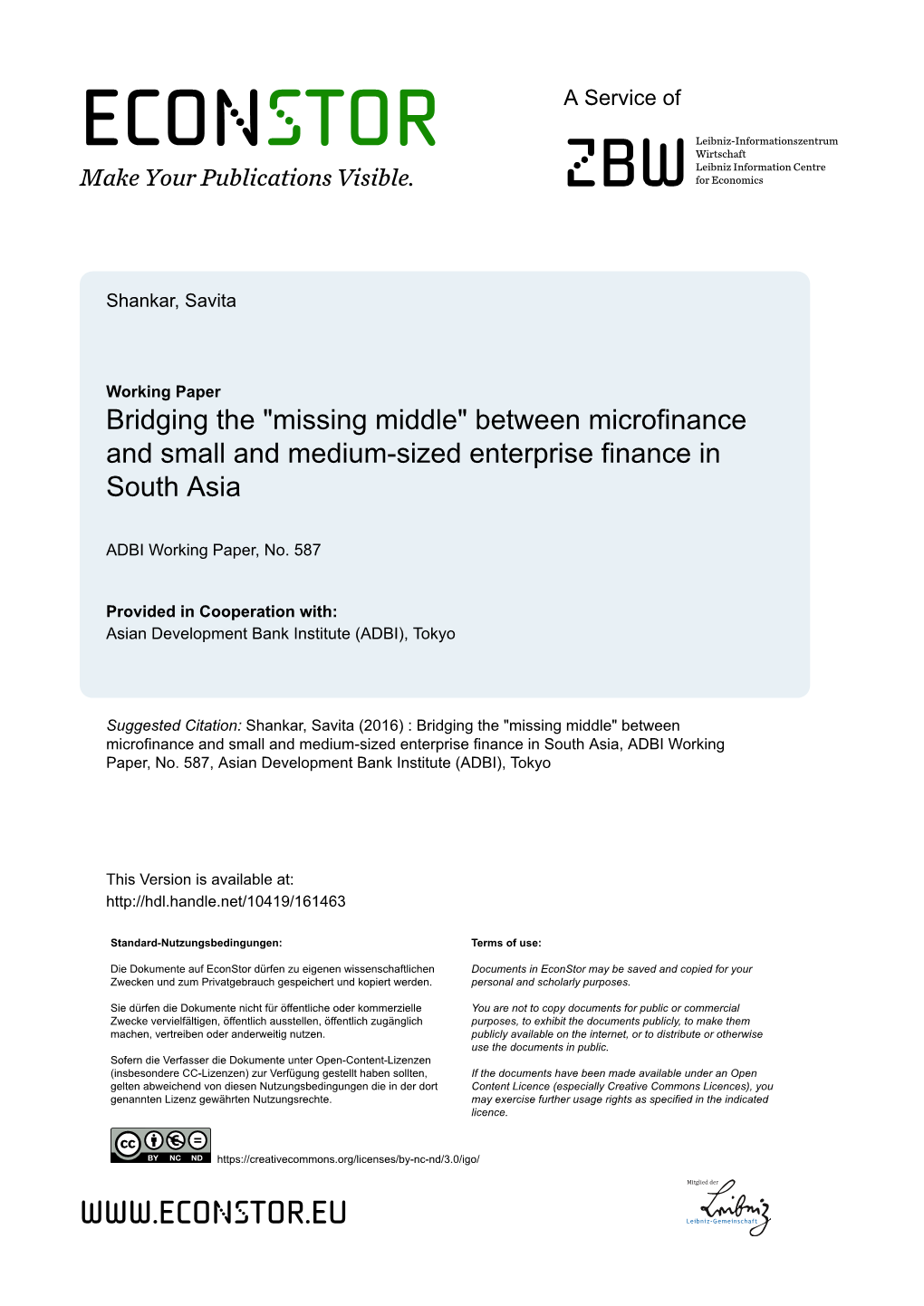 Between Microfinance and Small and Medium-Sized Enterprise Finance in South Asia