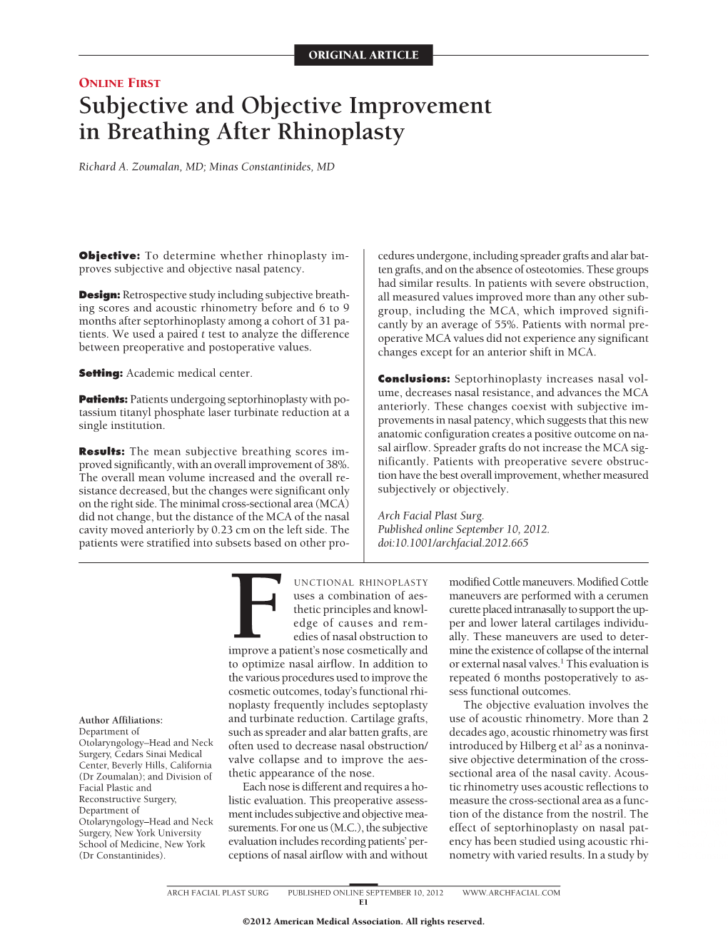 Subjective and Objective Improvement in Breathing After Rhinoplasty