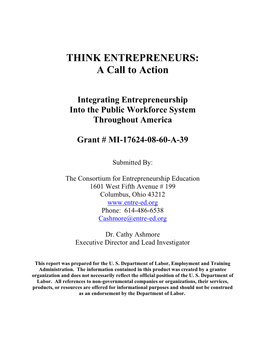 THINK ENTREPRENEURS: a Call to Action