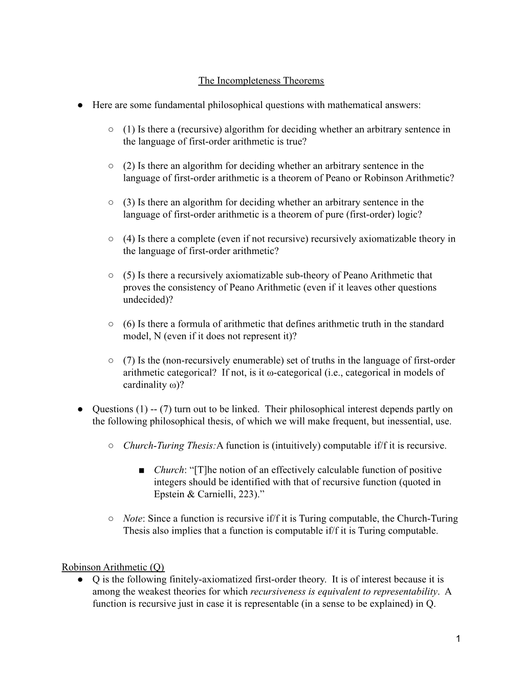 Notes on Incompleteness Theorems