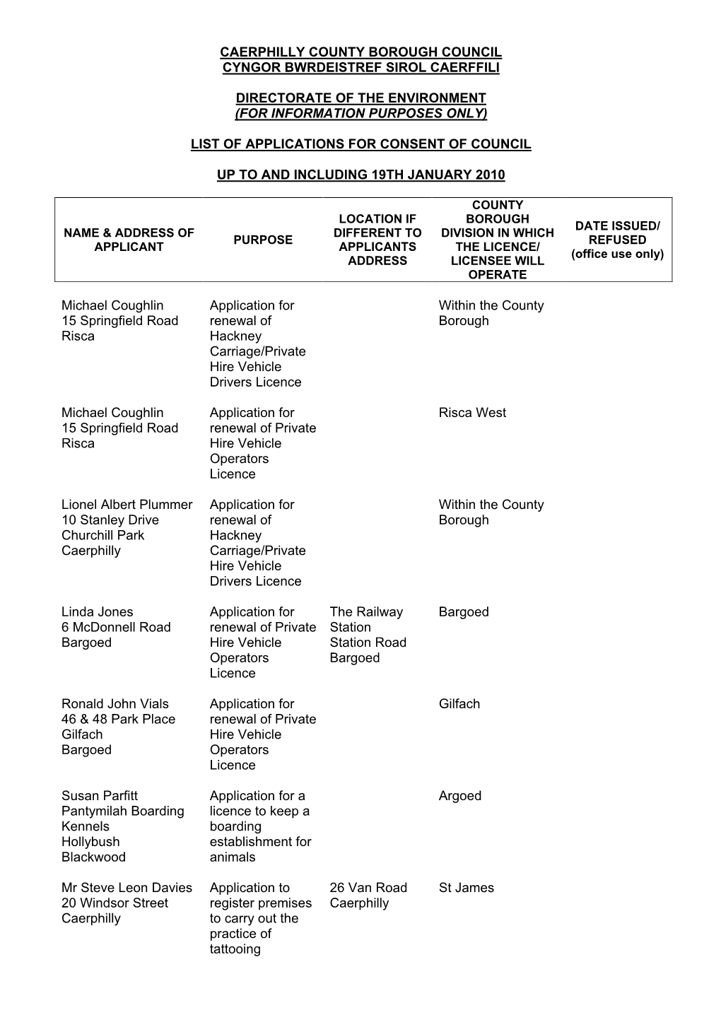 Caerphilly County Borough Council Cyngor Bwrdeistref Sirol Caerffili