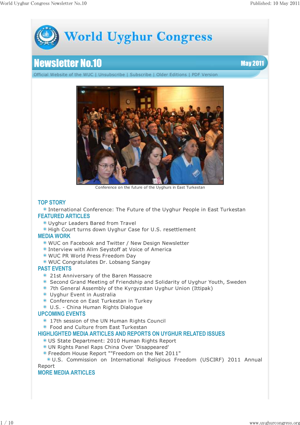 World Uyghur Congress Newsletter No.10 Published: 10 May 2011