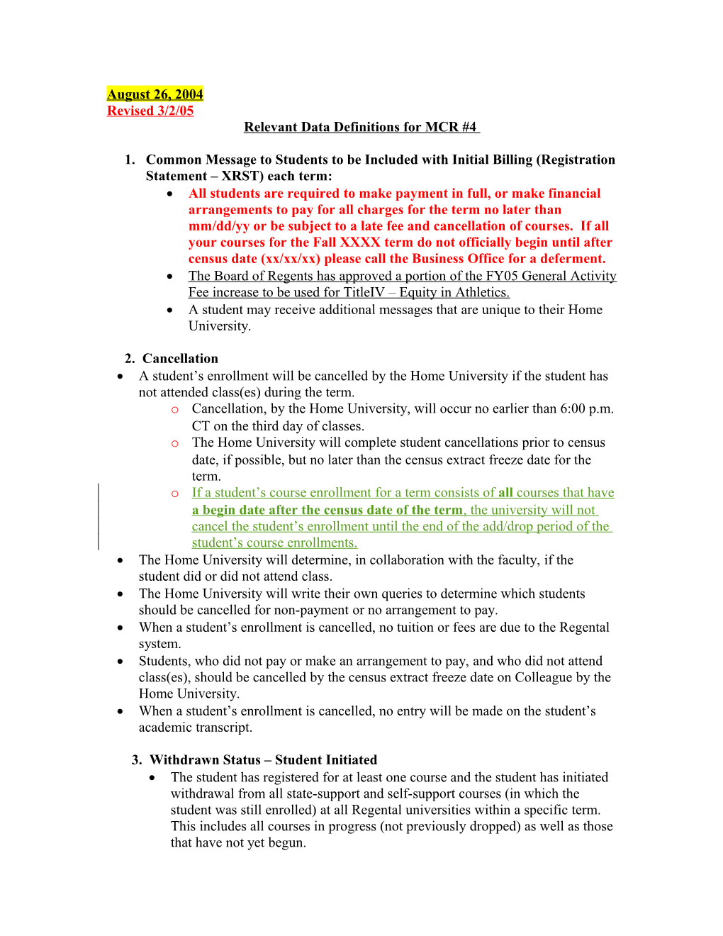 MOCC MCR #4 Recommended Definitions