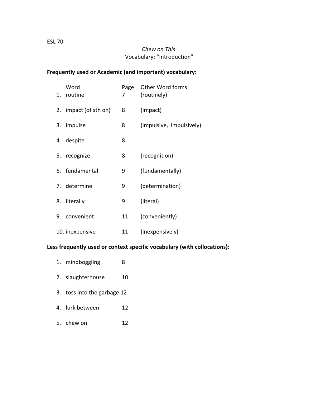 Frequently Used Or Academic (And Important) Vocabulary