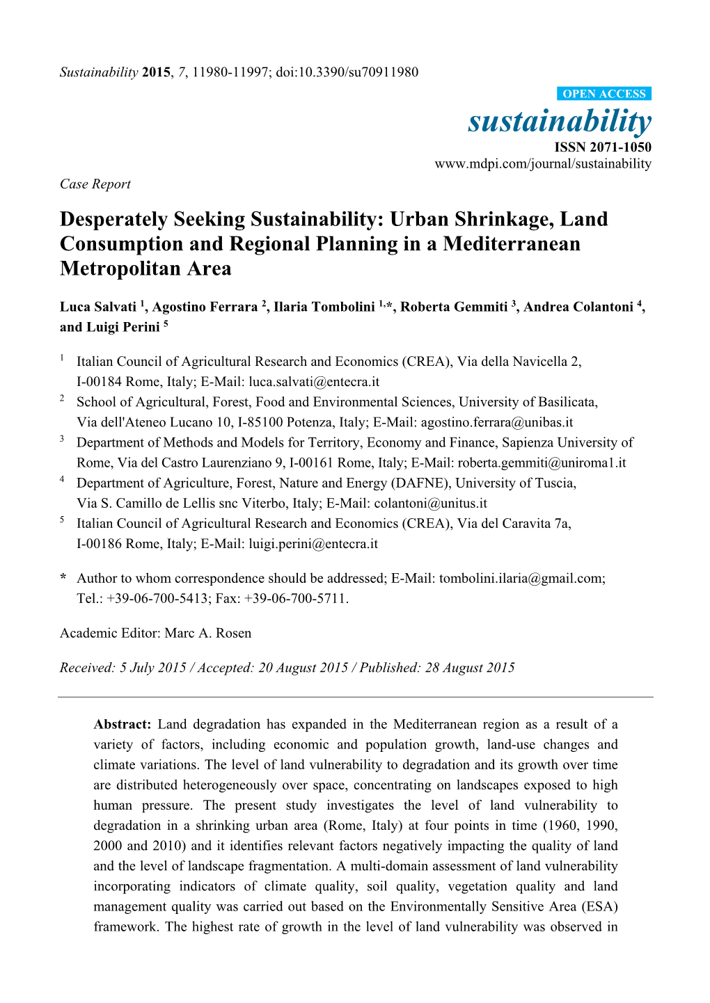 Urban Shrinkage, Land Consumption and Regional Planning in a Mediterranean Metropolitan Area