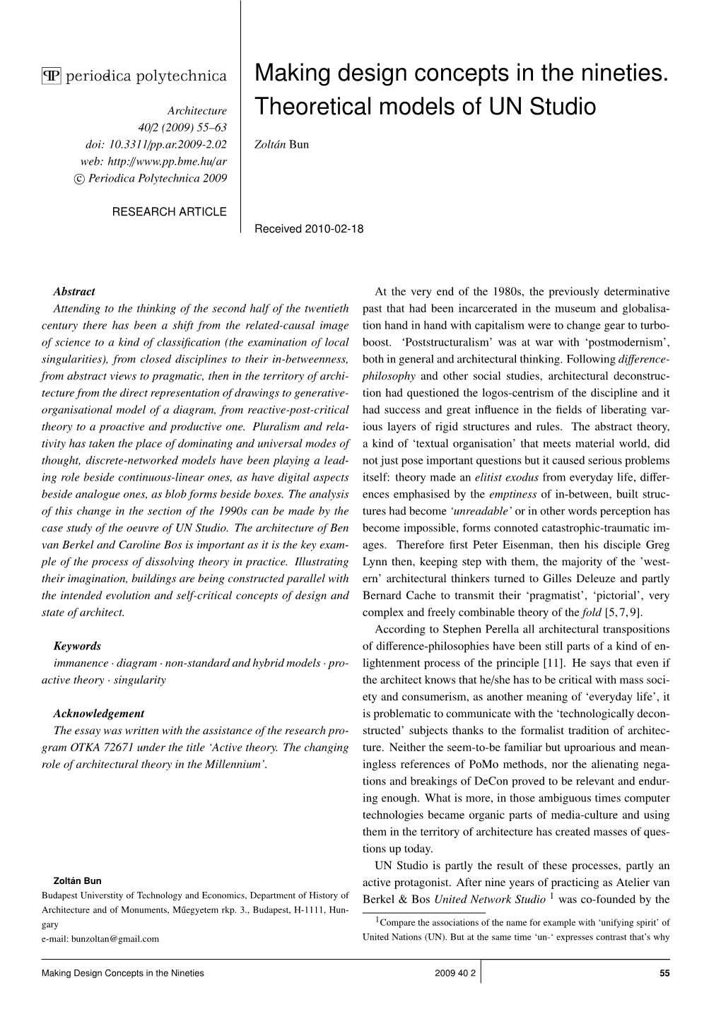 Making Design Concepts in the Nineties. Theoretical Models of UN