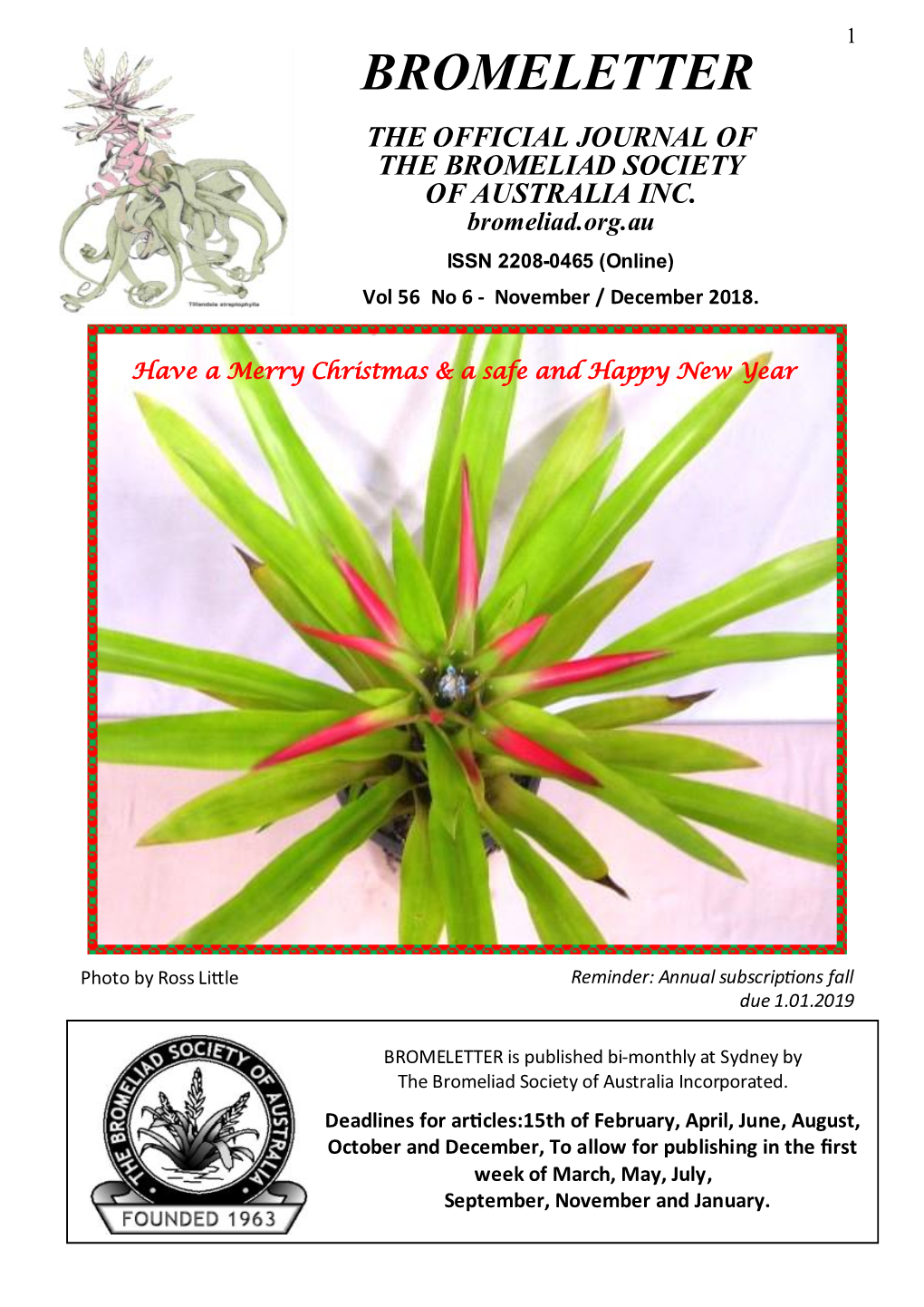 Bromeletter the Official Journal of the Bromeliad Society of Australia Inc