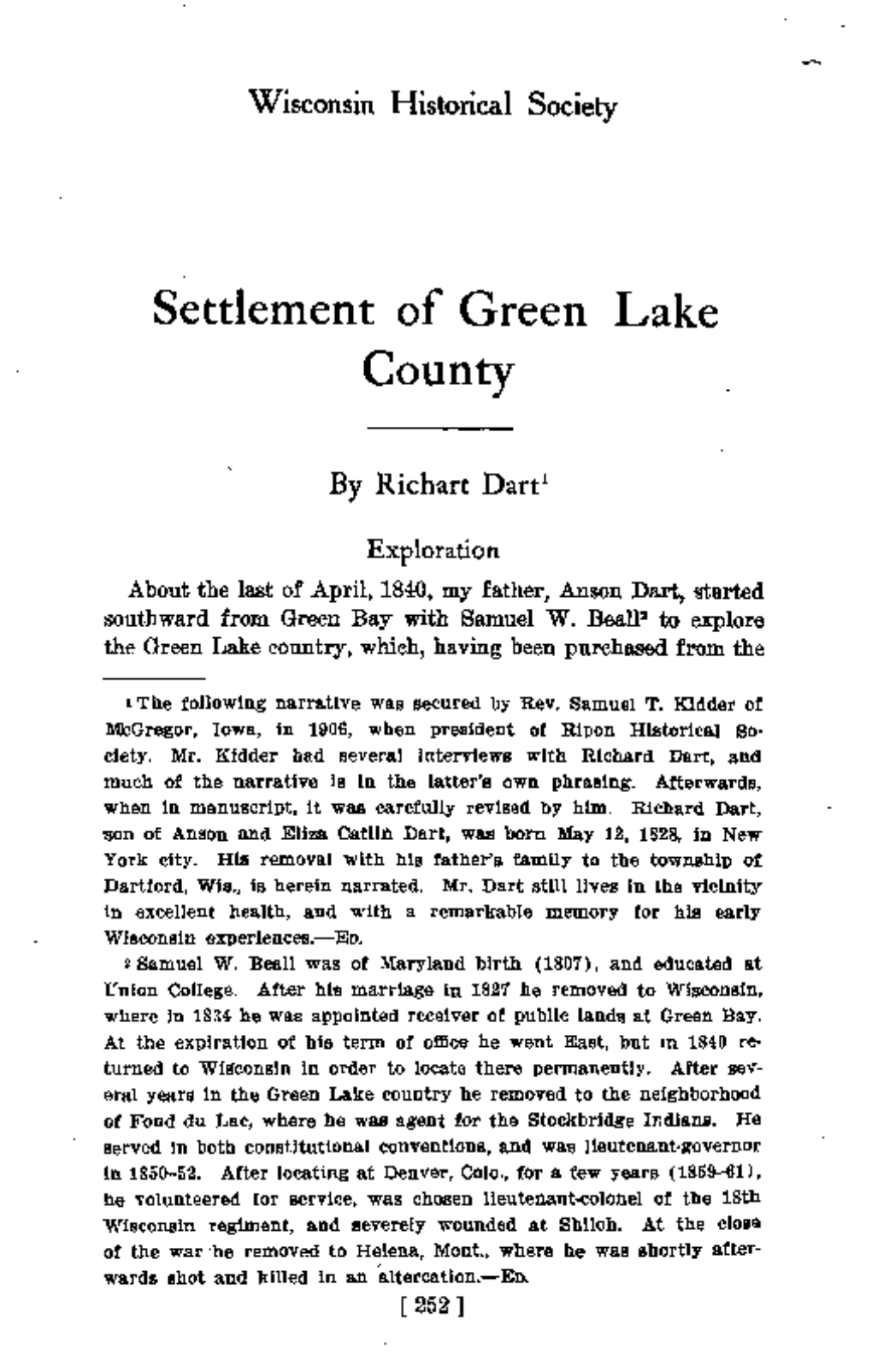 Settlement of Green Lake County
