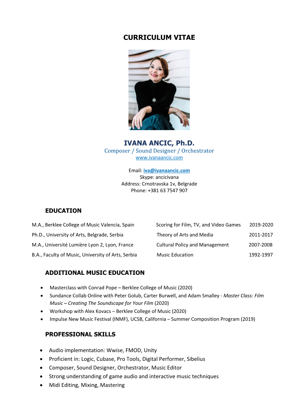 CURRICULUM VITAE IVANA ANCIC, Ph.D