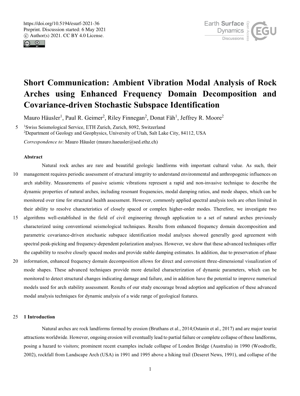 Ambient Vibration Modal Analysis of Rock