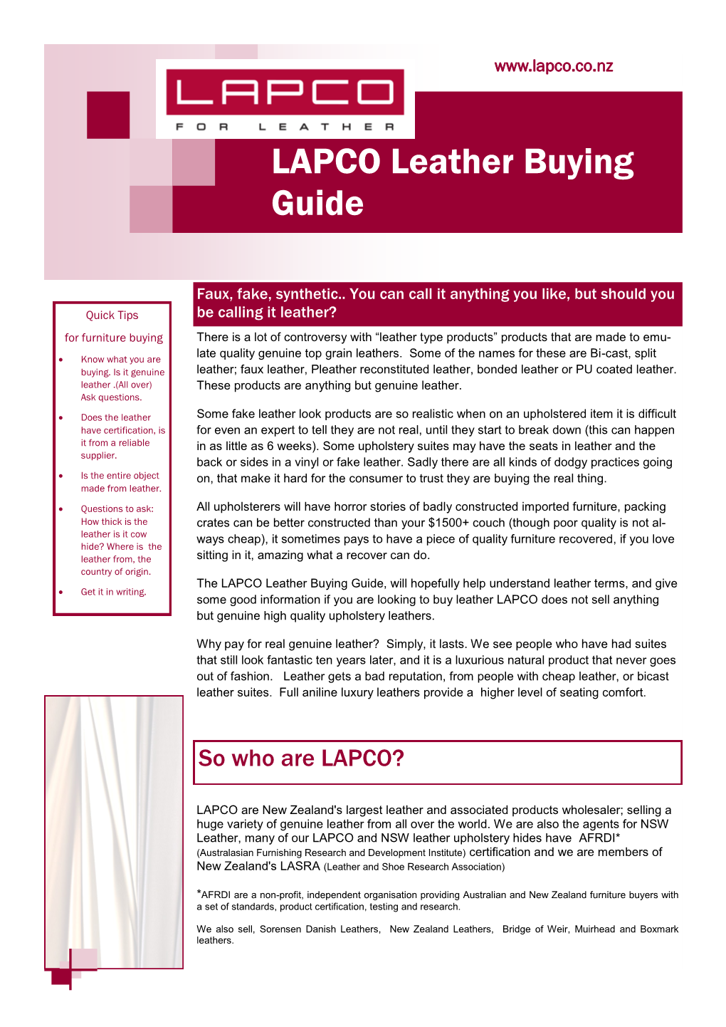 LAPCO Leather Buying Guide