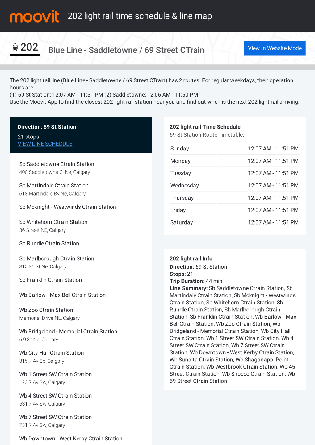 202 Light Rail Time Schedule & Line Route