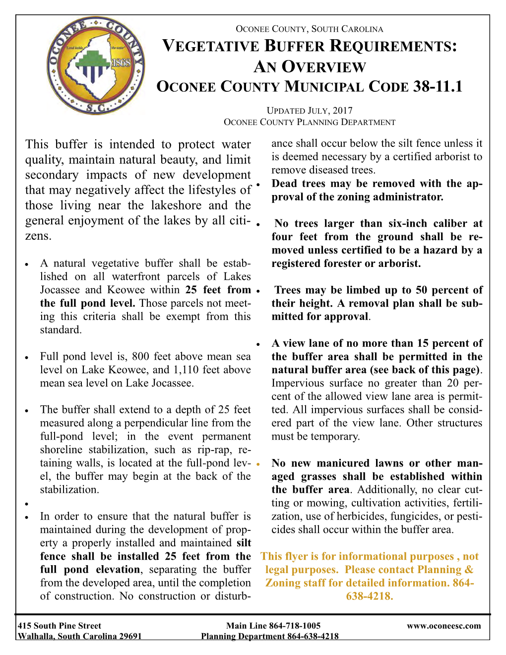 Vegetative Buffer Requirements: an Overview Oconee County Municipal Code 38-11.1