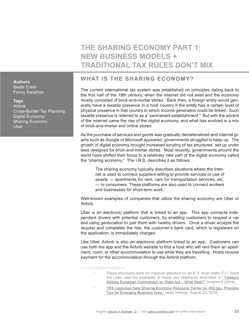 The Sharing Economy Part 1: New Business Models + Traditional Tax Rules Don’T Mix