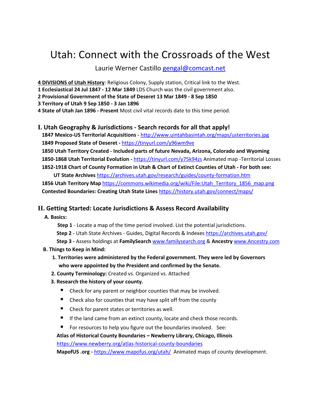 Utah: Connect with the Crossroads of the West Laurie Werner Castillo Gengal@Comcast.Net